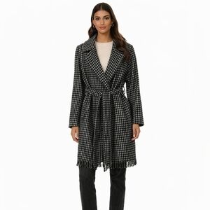 Tularosa Houndstooth Fringe Belted Jacket Coat Size S